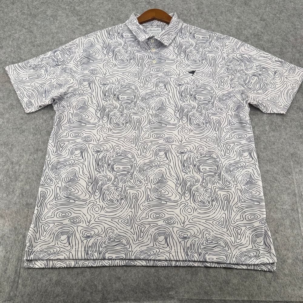 American Fit Mens XL Topographic Map Print Performance Golf Polo  White Black